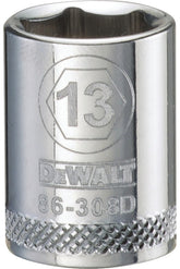 DeWALT DWMT86308OSP Hand Socket, 13 mm Socket, 3/8 in Drive, 6-Point, Vanadium Steel, Polished Chrome